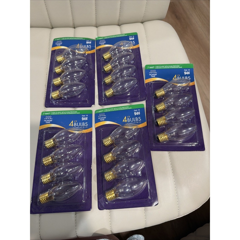 VTG Holiday Time 4 Pack Of C9 Bulbs 7 Watt Clear Color Indoor Outdoor Set Of 5